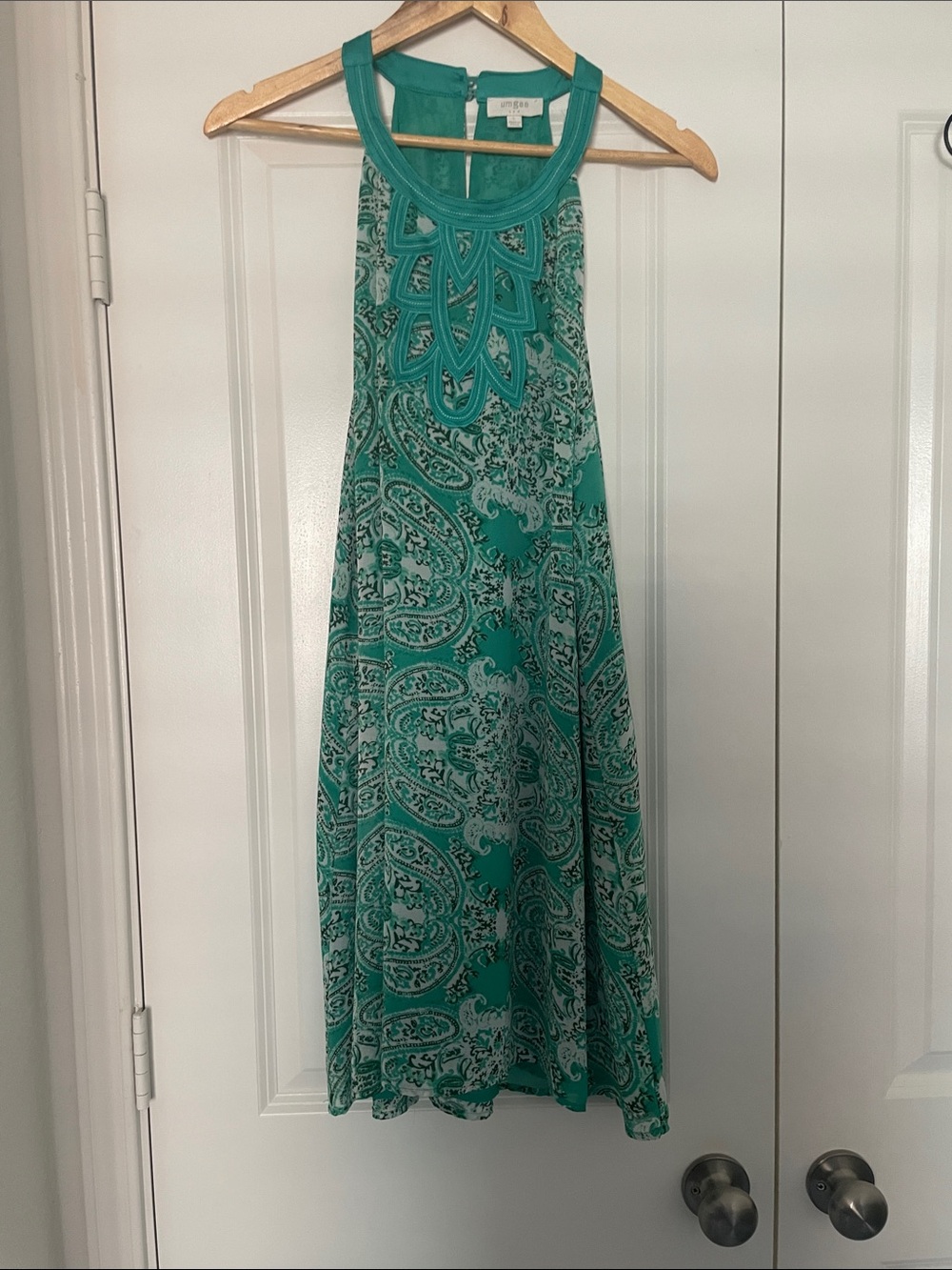 Umgee Boho Flowly Green Paisley sleeveless Dress L